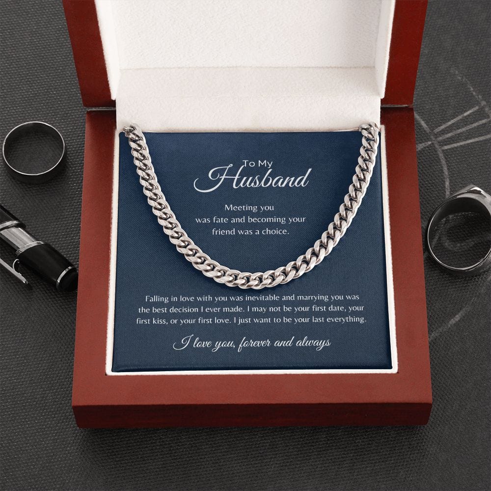 ShineOn Fulfillment Jewelry Stainless Steel / Luxury Box To My Husband - "Your Last Everything" Cuban Link Chain