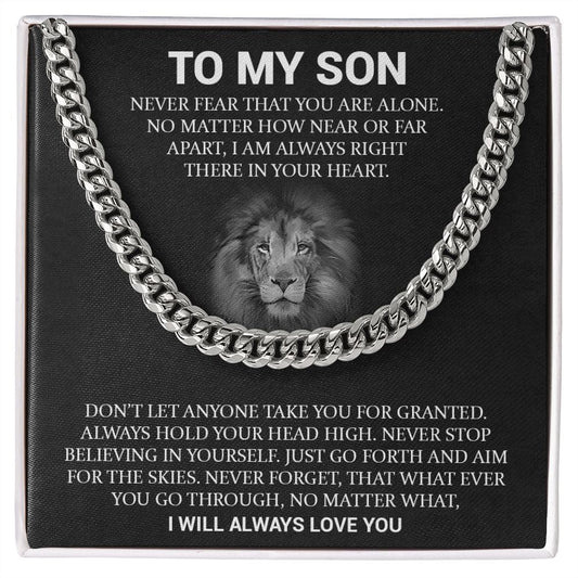 ShineOn Fulfillment Jewelry Stainless Steel / Standard Box To My Son - "Never Alone" Cuban Link Chain