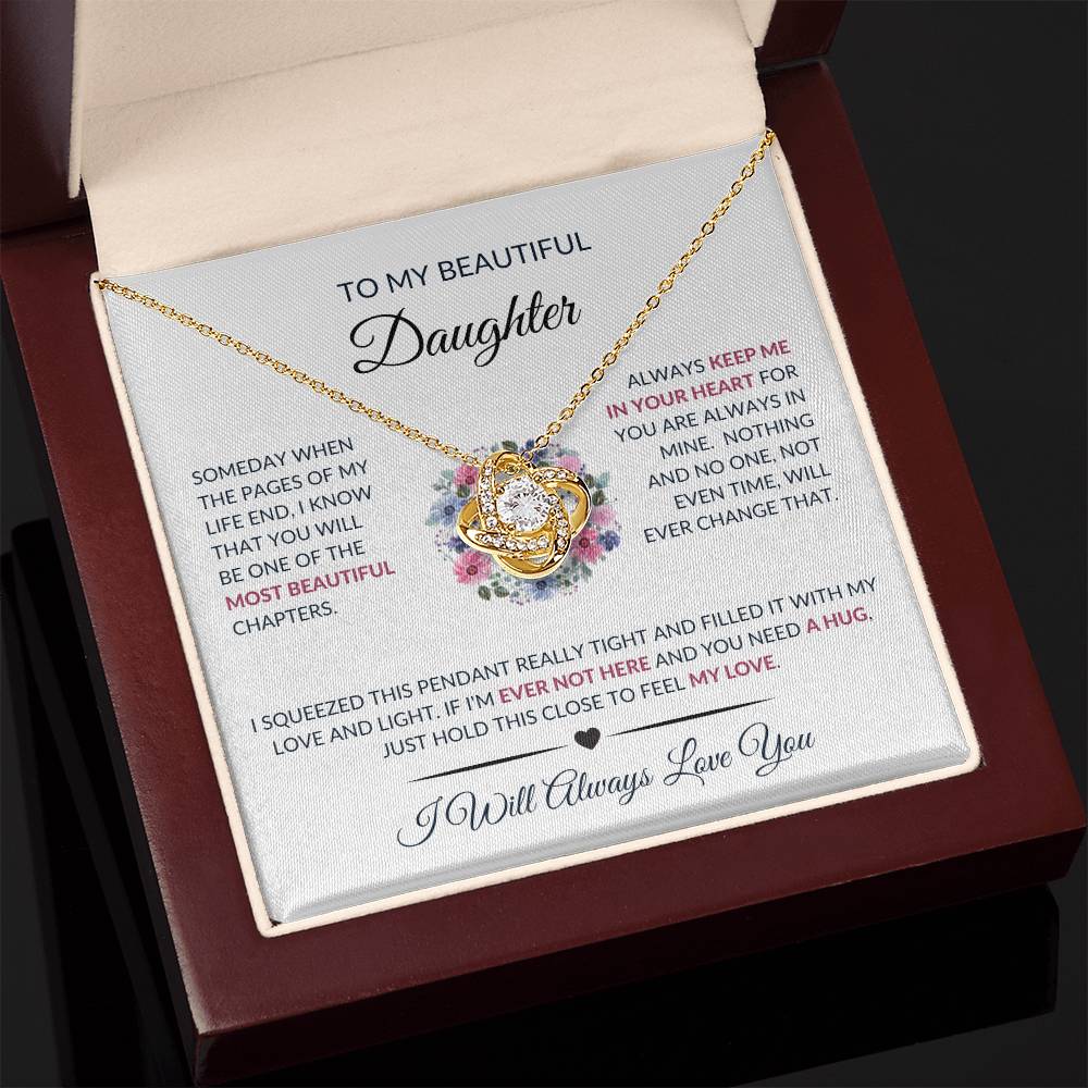 ShineOn Fulfillment Jewelry 18K Yellow Gold Finish / Luxury Box with Stunning LED Spotlight To My Beautiful Daughter - "Always in My Heart" Love Knot Necklace Purple