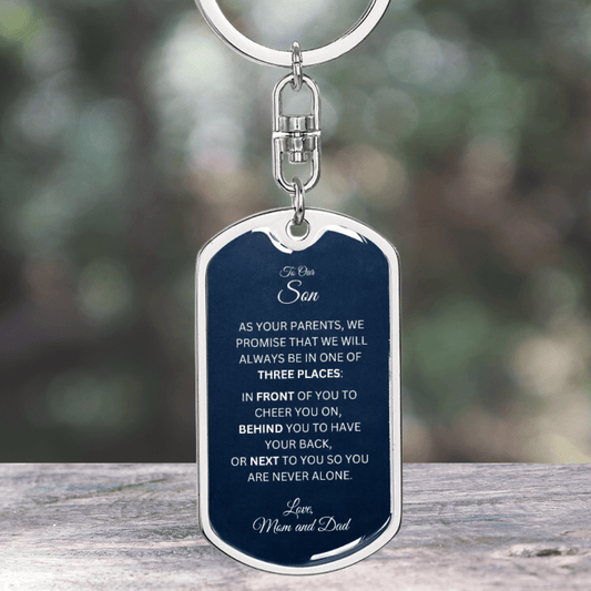 ShineOn Fulfillment Jewelry To Our Son - "Always in Three Places" Keychain (Engraving Available for Additional Cost)