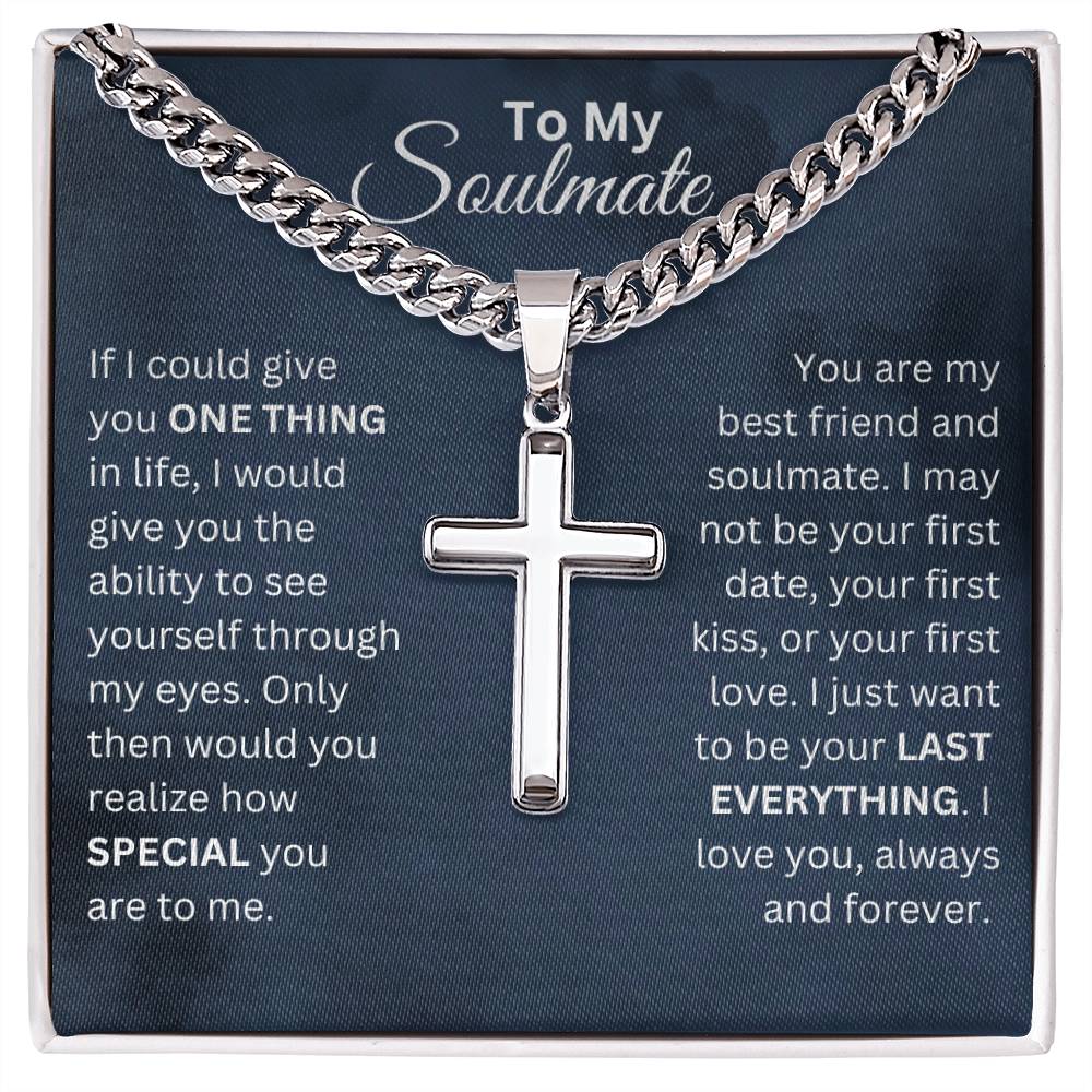 ShineOn Fulfillment Jewelry Two Tone Box To My Soulmate - "Your Last Everything" Men's Cuban Link/Cross Necklace