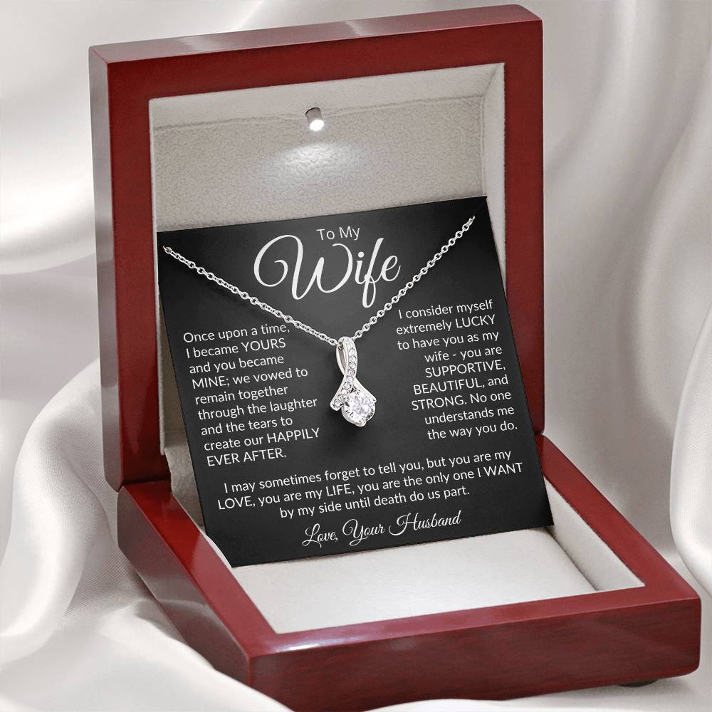 ShineOn Fulfillment Jewelry White Gold Finish / Luxury Box To My Wife - "Happily Ever After" Alluring Beauty Necklace (Black)