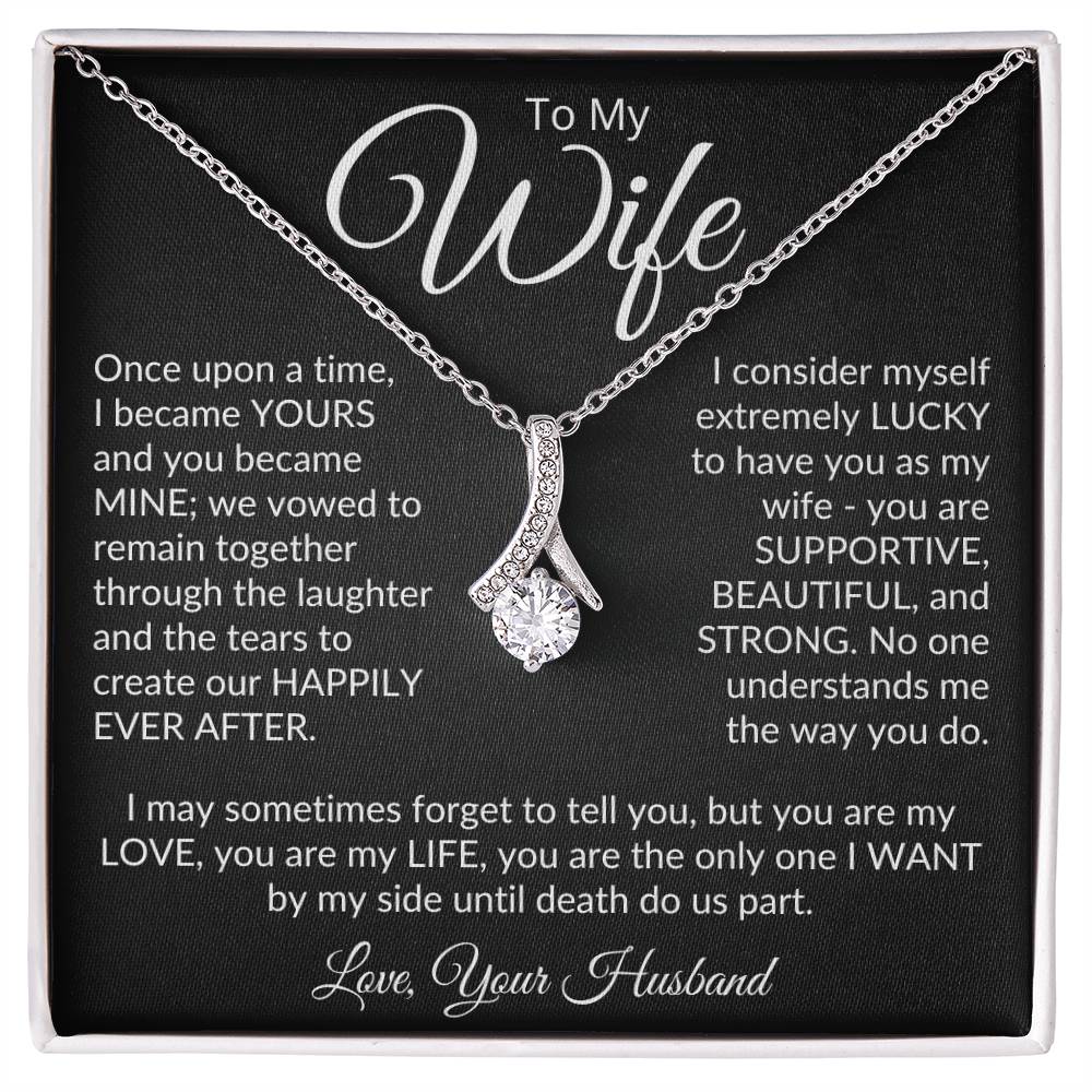 ShineOn Fulfillment Jewelry White Gold Finish / Standard Box To My Wife - "Happily Ever After" Alluring Beauty Necklace (Black)