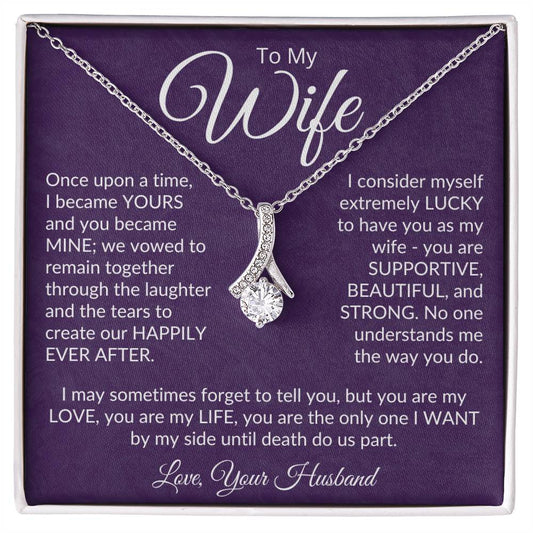 ShineOn Fulfillment Jewelry White Gold Finish / Standard Gift Box To My Wife - "Happily Ever After" Alluring Beauty Necklace