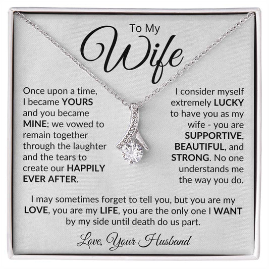 ShineOn Fulfillment Jewelry White Gold Finish / Standard Gift Box To My Wife - "Happily Ever After" Alluring Beauty Necklace (White)