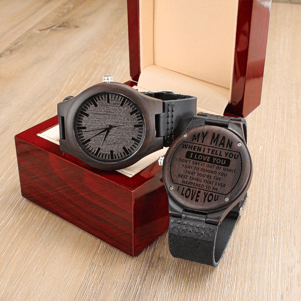 ShineOn Fulfillment Watches Luxury Box To My Man - "Best Thing That Ever Happened To Me" Wooden Watch - Gift for Husband